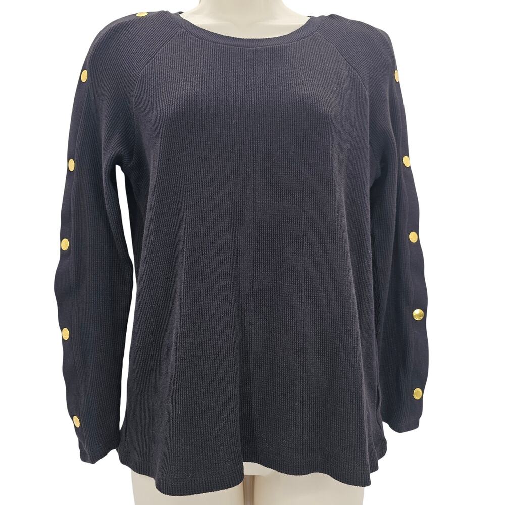 Michael Kors MMK Womans size S Waffle Knit  Crewneck Pullover Sweater Black/Gold